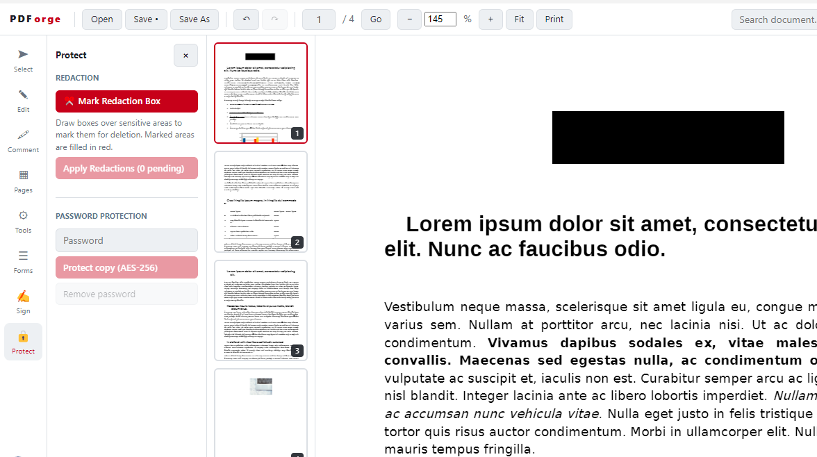 A redaction box covering sensitive text, marked for permanent deletion